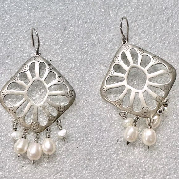 Silpada RARE Vintage Sterling Silver Cutout Earrings w/Hanging Pearls - Picture 2 of 7